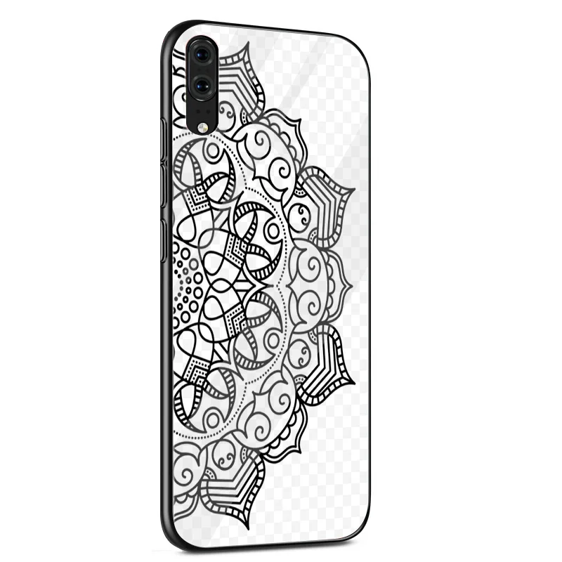 Encaje Floral Mandala Glass Case For Huawei P30 P10 P20 Pro P Smart Mate 10 20 Lite Y6 Y9 Honor 7A 8X 9 Cover | Мобильные телефоны