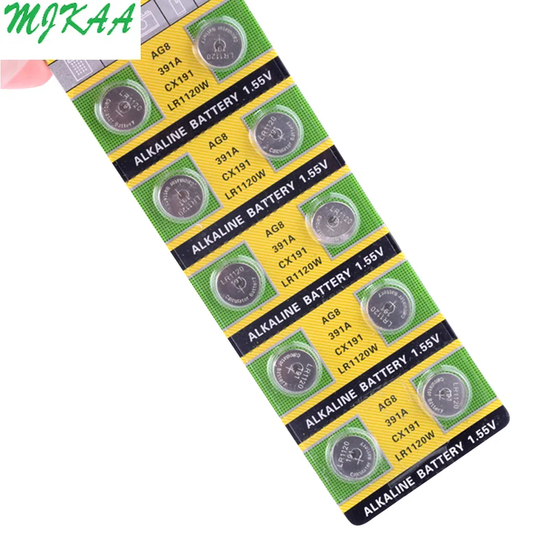 40 шт./упак. AG8 LR1120 391 SR1120 аккумулятора кнопочного типа 191 LR55 ячейки щелочной Батарея