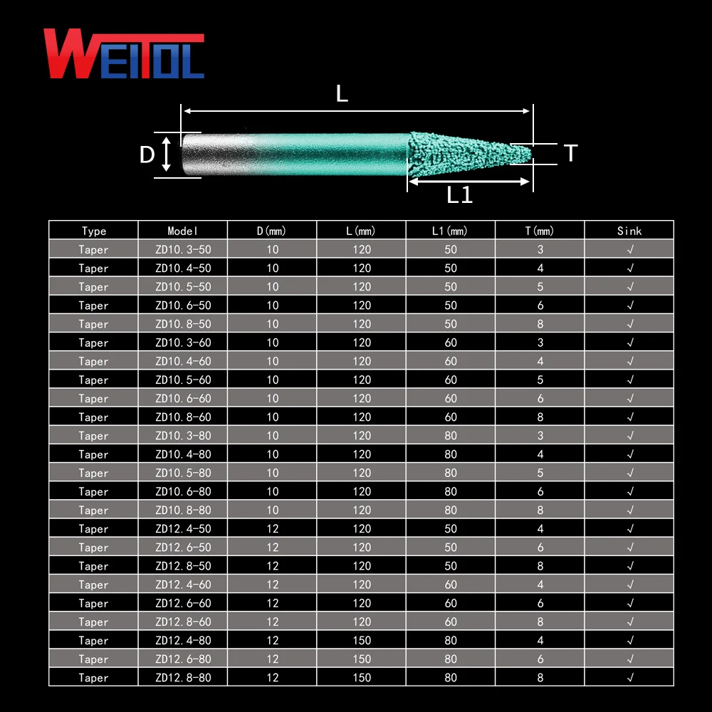 Weitol 6/8/12 мм пайки камень Биты для гравировки мрамора гранита инструменты для резьбы по дереву ЧПУ фрезы для контурной обработки конические Концевая фреза