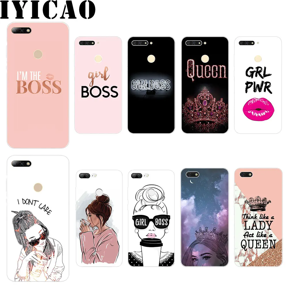 IYICAO и надписью Girl boss футляр для huawei Y5 Y6 Y7 2017 Prime 2018 Y9 2019 крышка|Чехлы-накладки| |