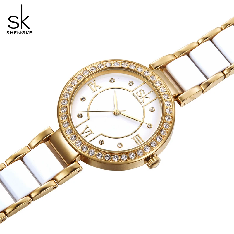 Часы наручные Shengke женские кварцевые с браслетом из нержавеющей стали # K0031 -