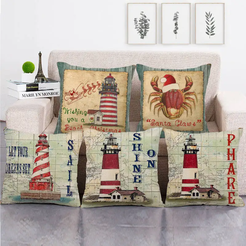 

45cm*45cm Lighthouse and Letter Design linen/cotton throw pillow covers couch cushion cover home decor pillow