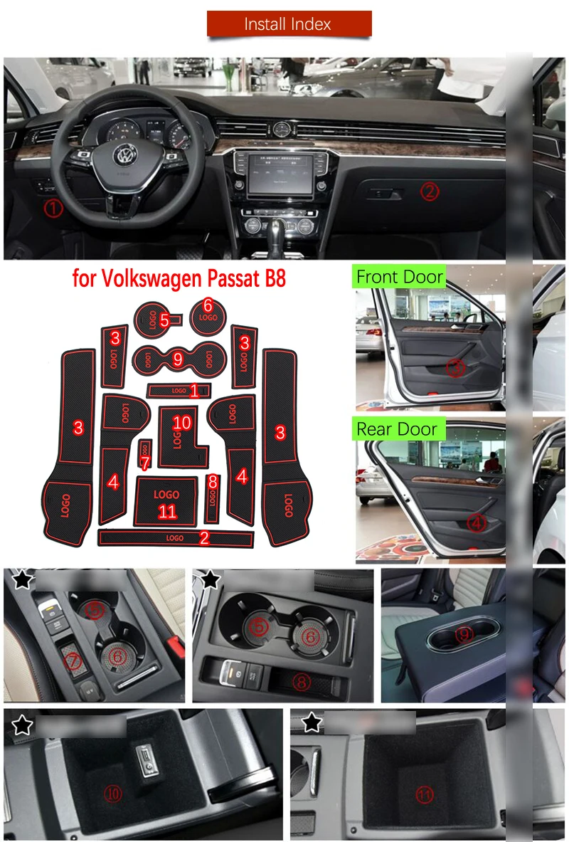 Противоскользящий коврик для ворот VW Passat B8 2015 2016 2017 2018 2019 2020 Volkswagen Variant Alltrack GTE GT