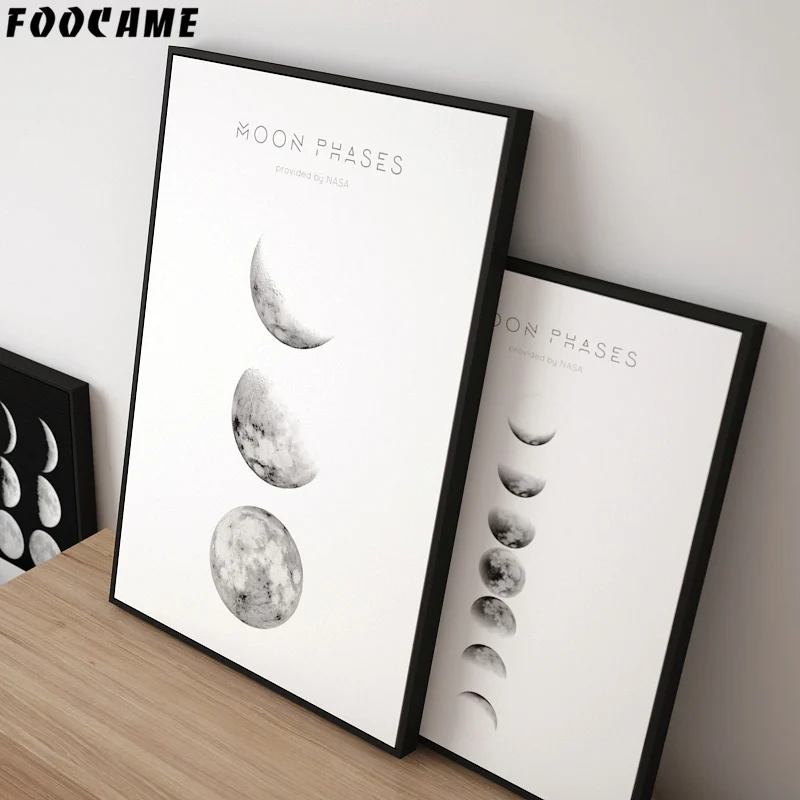Super Moon Phases Space Planet скандинавский постер черно белый настенный художественный