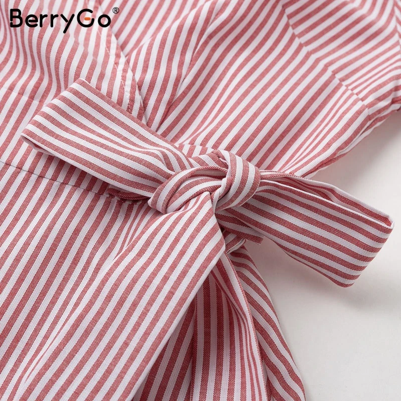 Женское платье в полоску BerryGo винтажное Хлопковое с длинным рукавом и v образным
