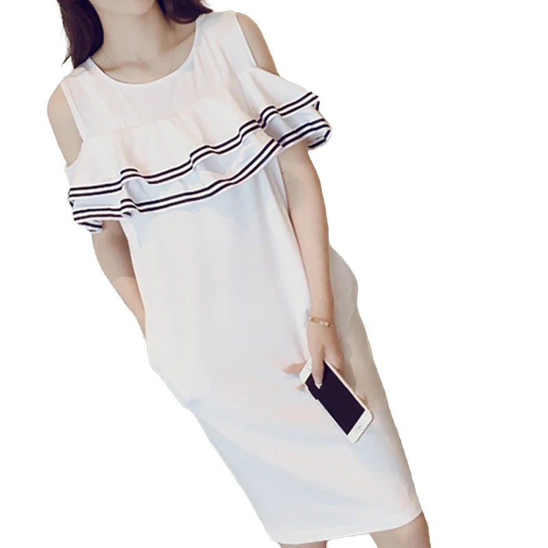 2018 летнее женское платье в полоску с листьями лотоса маленькое свежее корейское