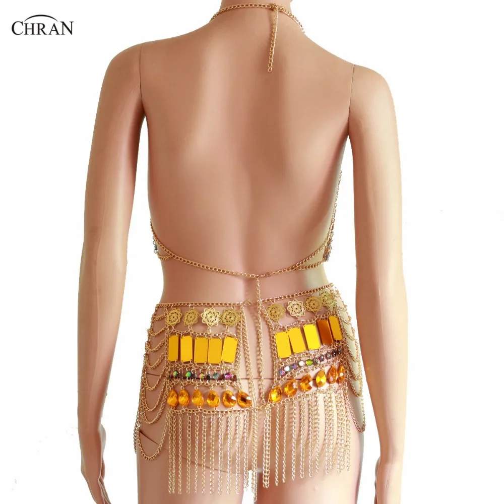 Женская мини юбка Chran с металлической цепочкой ажурный топ кисточками и открытой