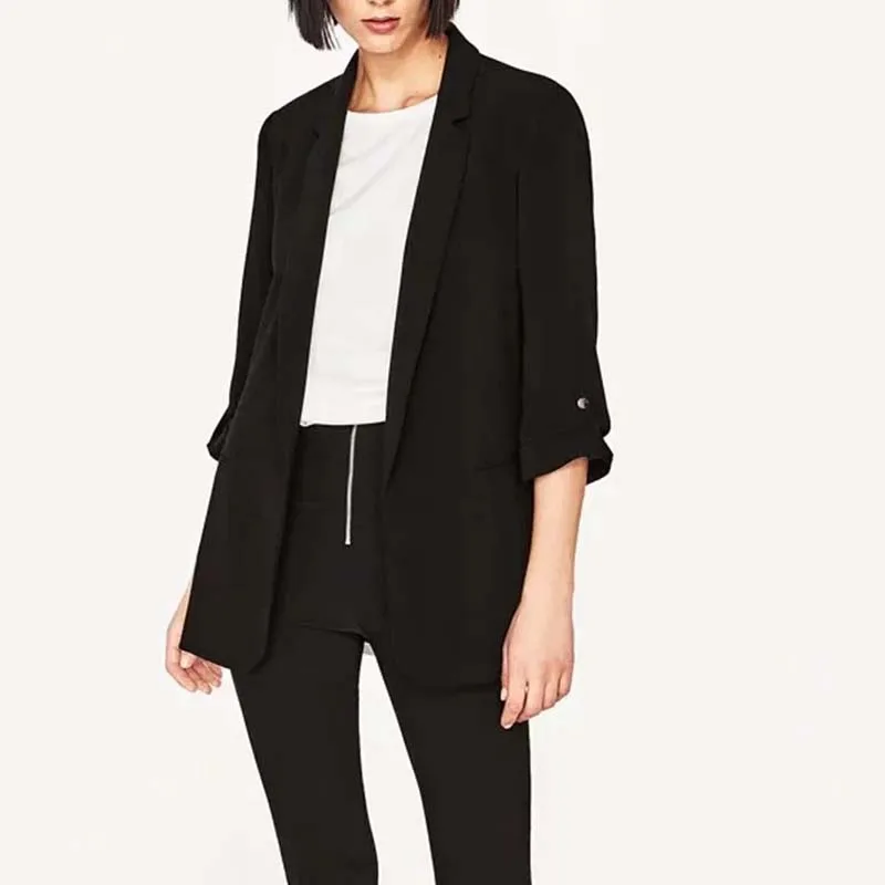 Vancol fashion pockets notched suit for women 2017 pink black female business slim luxury office suits coat | Женская одежда