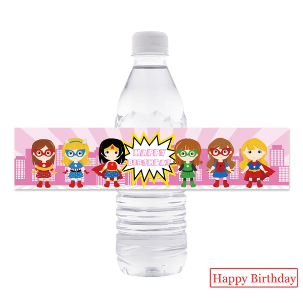 Happy Birthday Девушка герой вечерние этикетки для бутылок супер герой бутылки воды обертки Дети День рождения украшения Поставки супер девушки Декор - Цвет: Happy Birthday