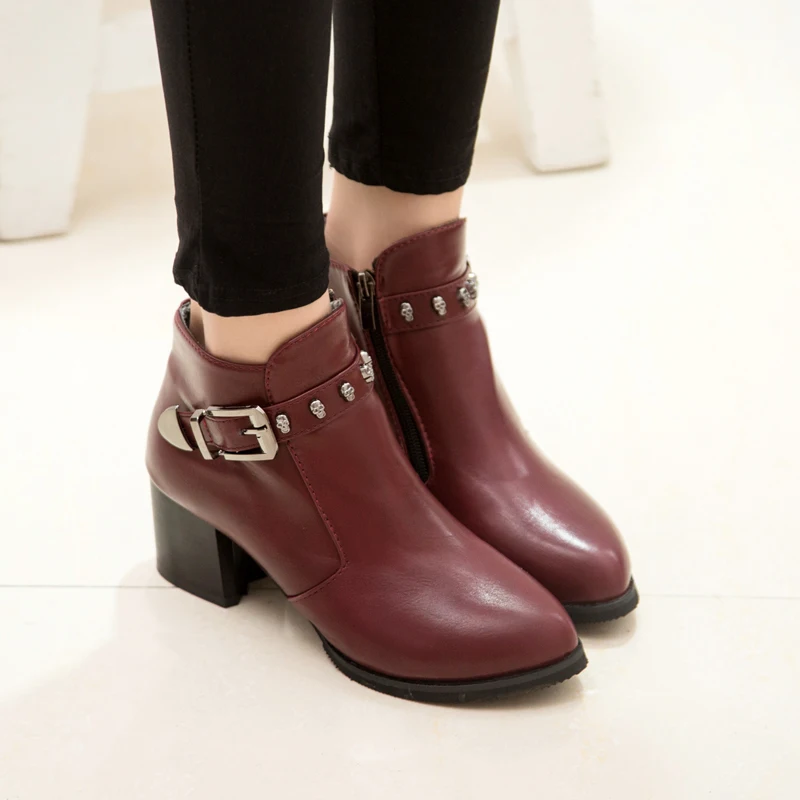 Зима осень женщины платформы квадратный каблук ботильоны краска кожаные сапоги