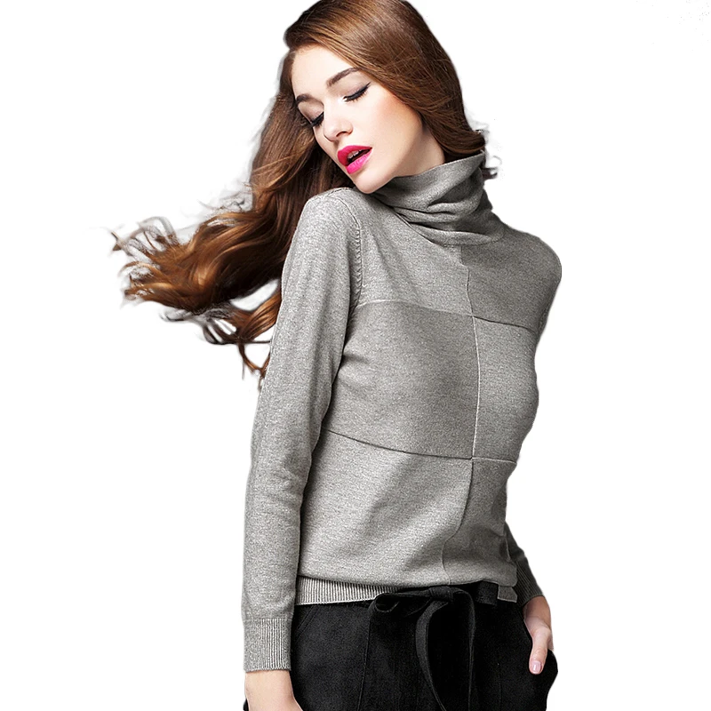 Women Turtleneck Sweaters 2017 New Autumn Slim Solid Knitted Pullover Elegant Ladies Basic Plus Size Black White Pull Sweater | Женская