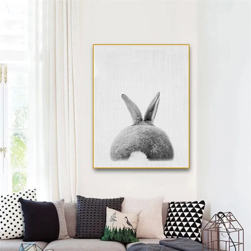 

Canvas Painting Tail Rabbit Posters Nordic Black White Wall Art Wall Pictures for Living Room Dcoration Maison Baby Room Print