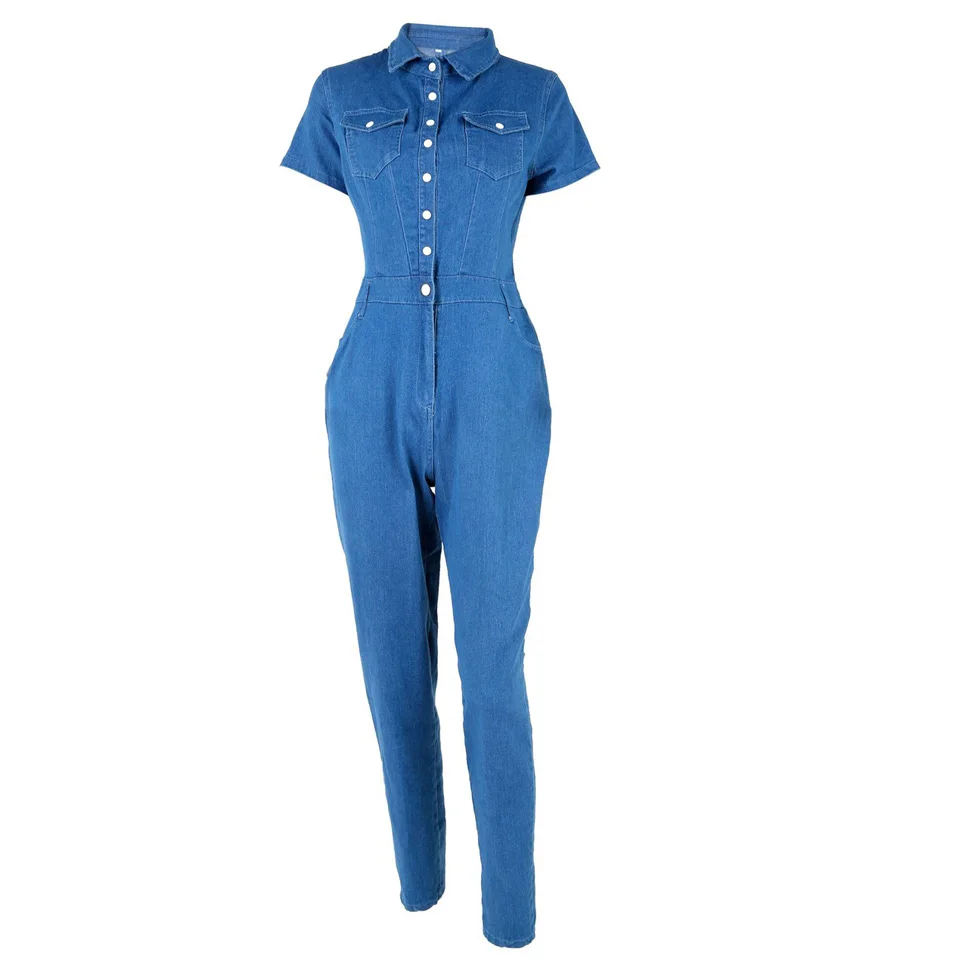 Blue Karlofea джинсовые комбинезоны, женские костюмы с коротким рукавом, тонкие джинсы, модная повседневная униформа-комбинезон, повседневные Комбинезоны большого размера XXXL - Цвет: Blue
