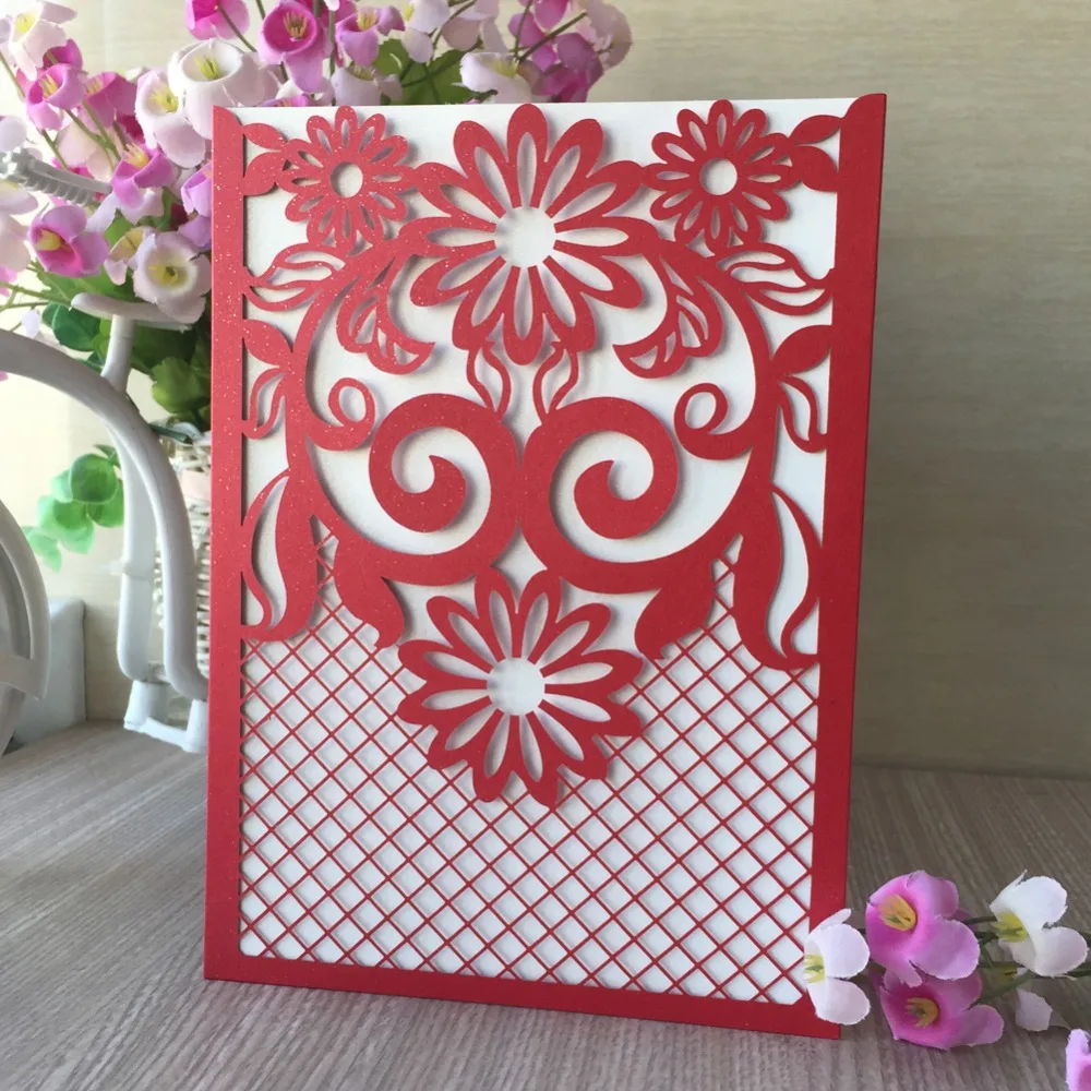 

50pcs/lot Originating Wedding Invitation Card Hollow Laser Cut Pearl Paper Party Invitation Card Gift Thanksgiving Card