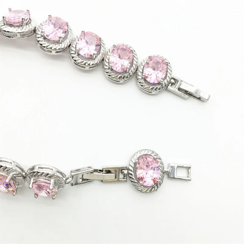 Классические браслеты из розового камня белого цвета серебряные для женщин