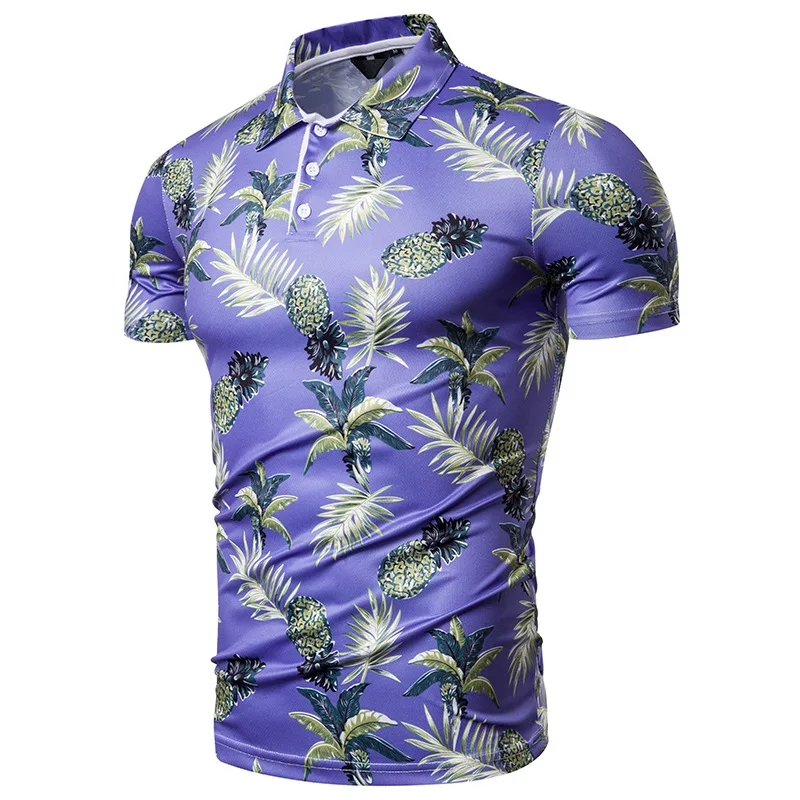 Мужские рубашки поло бренды ананас с цветочным принтом, короткий рукав Camisas Polo мужские модные летние забавные Гавайские розовые поло для мужчины m-xxl - Цвет: PL94-Blue