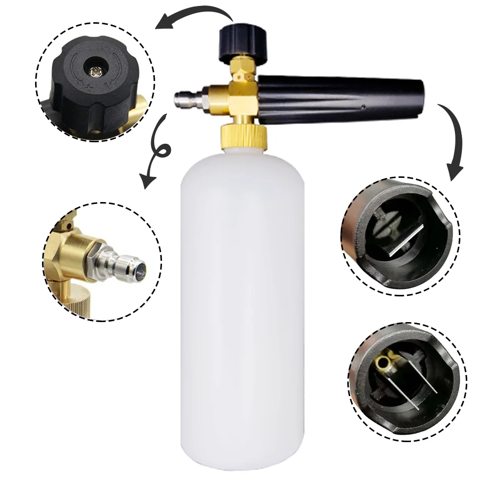 

HNYRI или другой бренд! Сопло для мойки под давлением, 1000 мл, 1/4 дюйма, пенораспылитель металлический, пенная насадка для мытья автомобиля