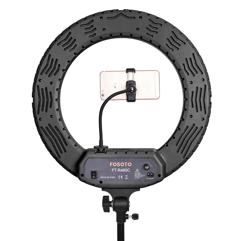 Черный Fosoto FT-R480 фотографический светильник ing 3200-5800K кольцевая лампа 480 светодиодный кольцевой светильник штатив подставка зеркало для камеры телефона фотостудии - Цвет: Черный