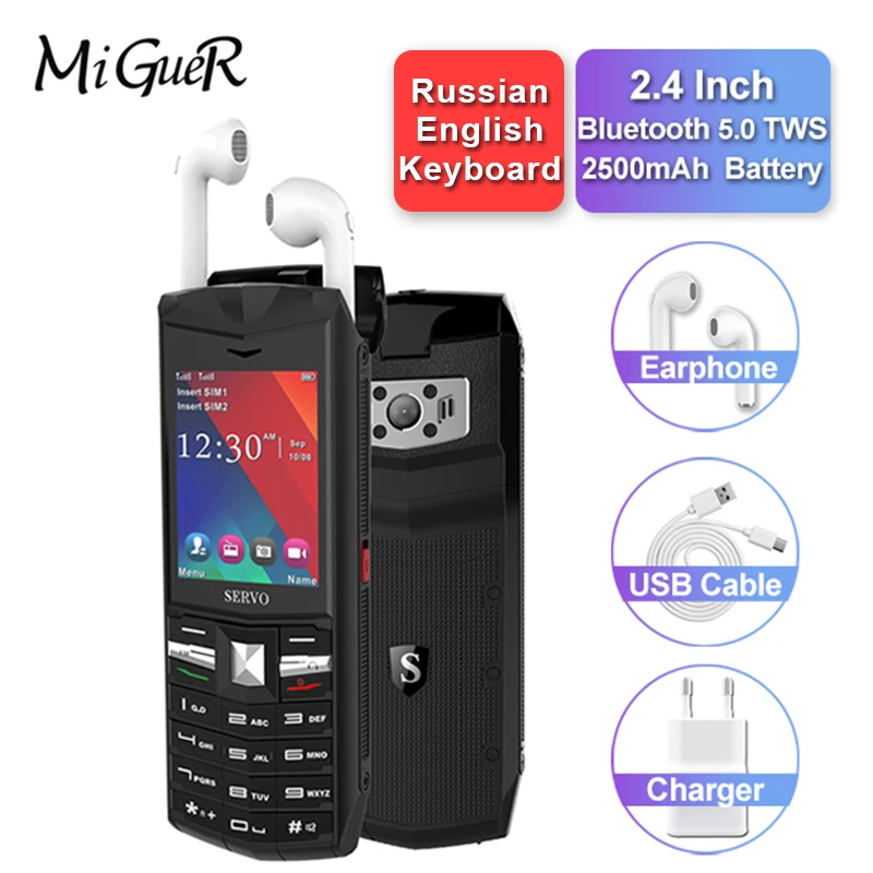 SERVO R26 2," мобильный телефон с TWS 5,0 Bluetooth беспроводные наушники 3000 мАч Внешний аккумулятор GSM GPRS 2 sim-карты мобильного телефона