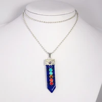 rainbow 7 chakras natural stone pendulum hexagon prism quartz crystal men women pendant necklace healing charms
