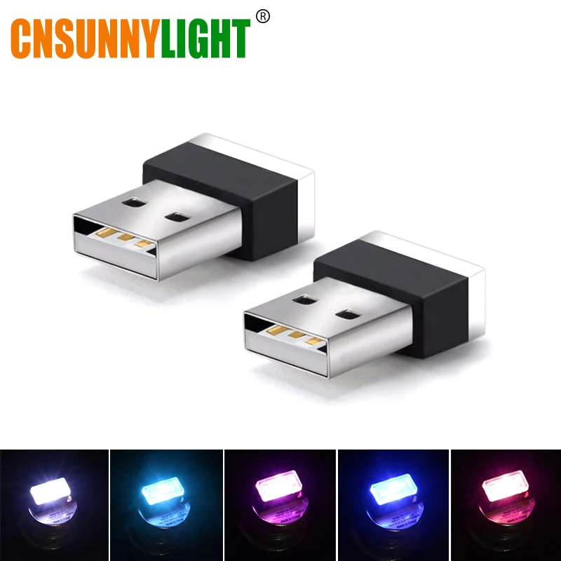 CNSUNNY светильник, Автомобильный светодиодный светильник с разъемом USB, внутренняя декоративная лампа, аварийный светильник, универсальный для ПК, USB Plug Play