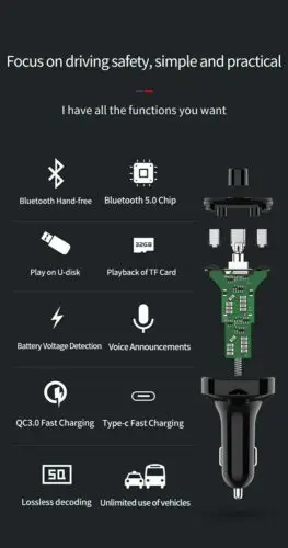 Прикуриватель Bluetooth 5,0 автомобильный fm-передатчик беспроводной радио USB Mp3 плеер Handsfree
