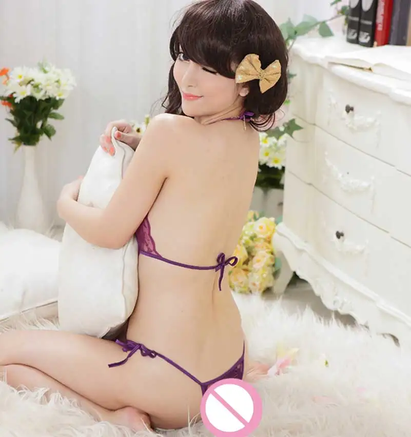 Фиолетовое эротическое нижнее белье сексуальное шифоновое с глубоким V-образным