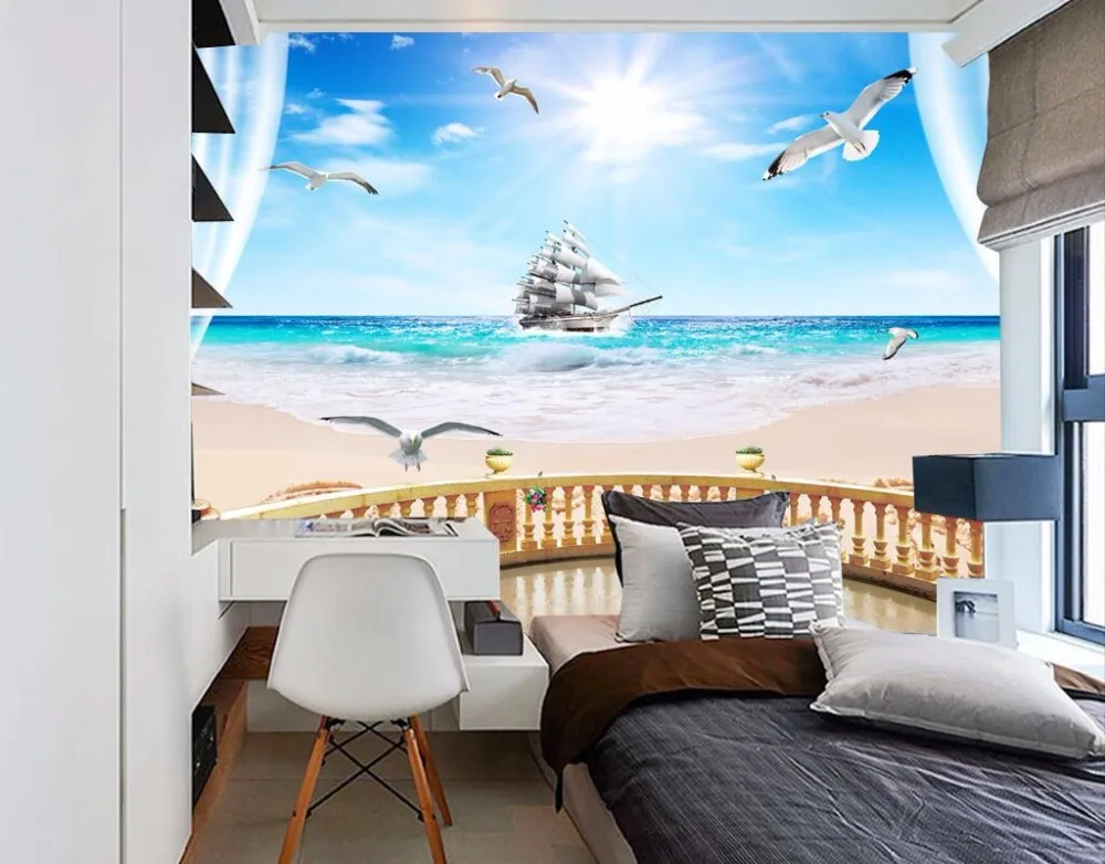 Настенные 3d обои на заказ рисунок стену балконе море парусное плавание декор для