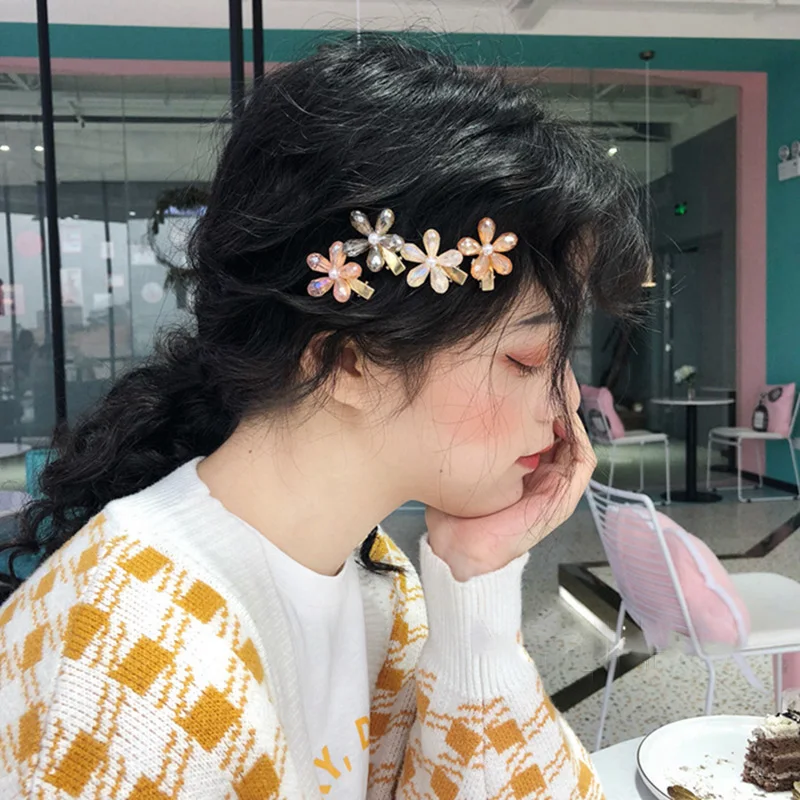 MENGJIQIAO, корейские новые трендовые заколки для волос с цветком из кристаллов, цветные элегантные заколки для волос для женщин, модные летние аксессуары для волос