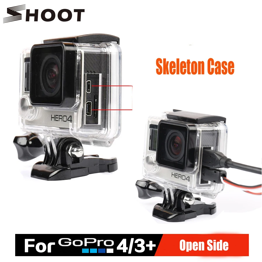 СТРЕЛЯТЬ Открытая Сторона Защитный Дело Жилья для Gopro Hero 3 + 4 Камеры Go pro