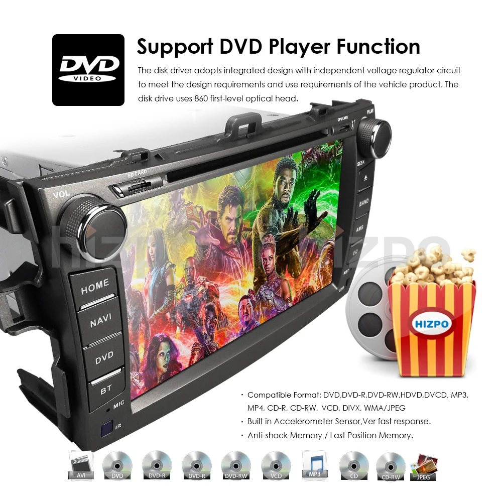 " Авто Аудио для Toyota Corolla 2007-2011 2DIN автомобильный стерео gps головное устройство dvd-плеер Bluetooth SWC MirrorLink DAB+ DVBT RDS CAM