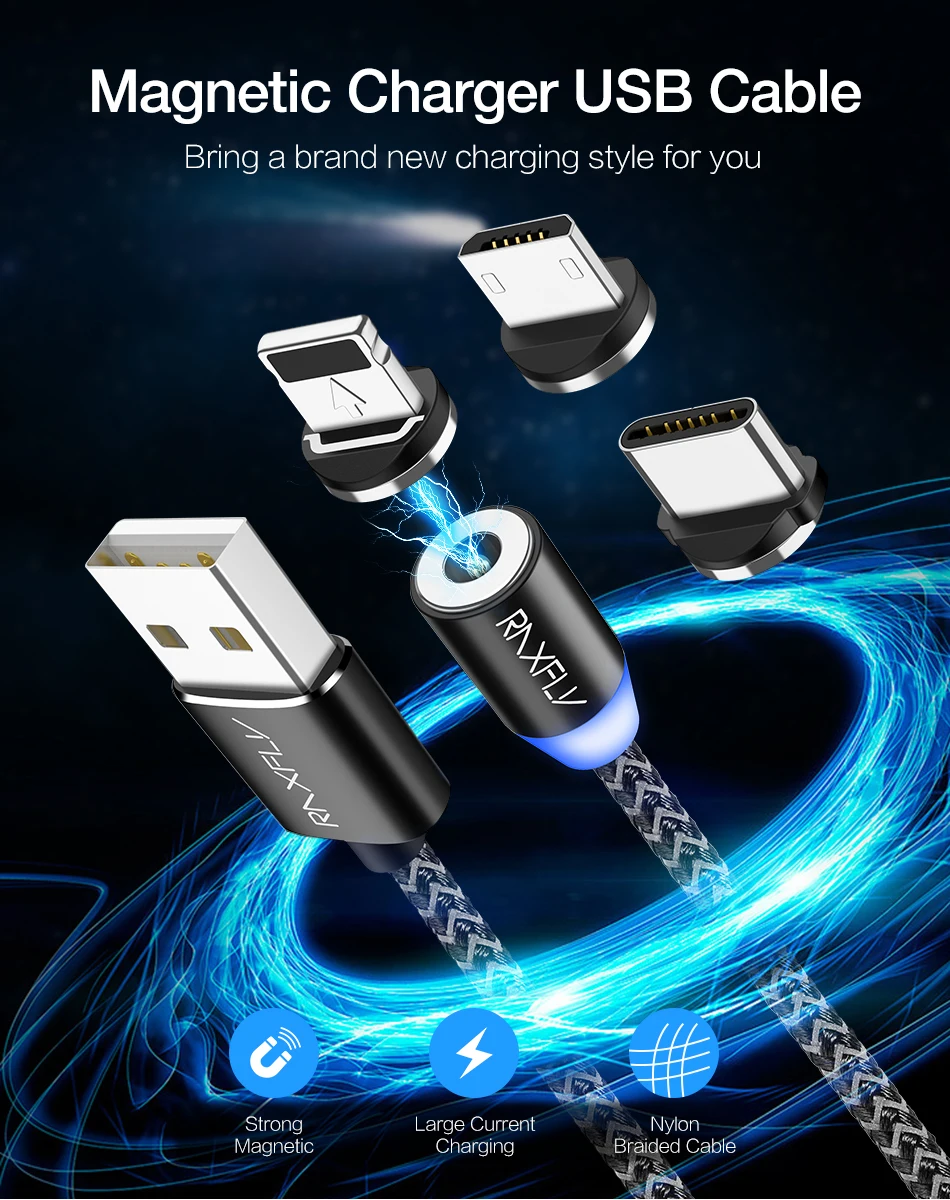 RAXFLY Магнитный зарядный кабель Lightning для iPhone X XS 8 плюс магнит Зарядное устройство USB кабель с разъемом микро-USB типа C для One Plus 6 магнитные зарядки магнитная зарядка магнитный кабель зарядка на магните