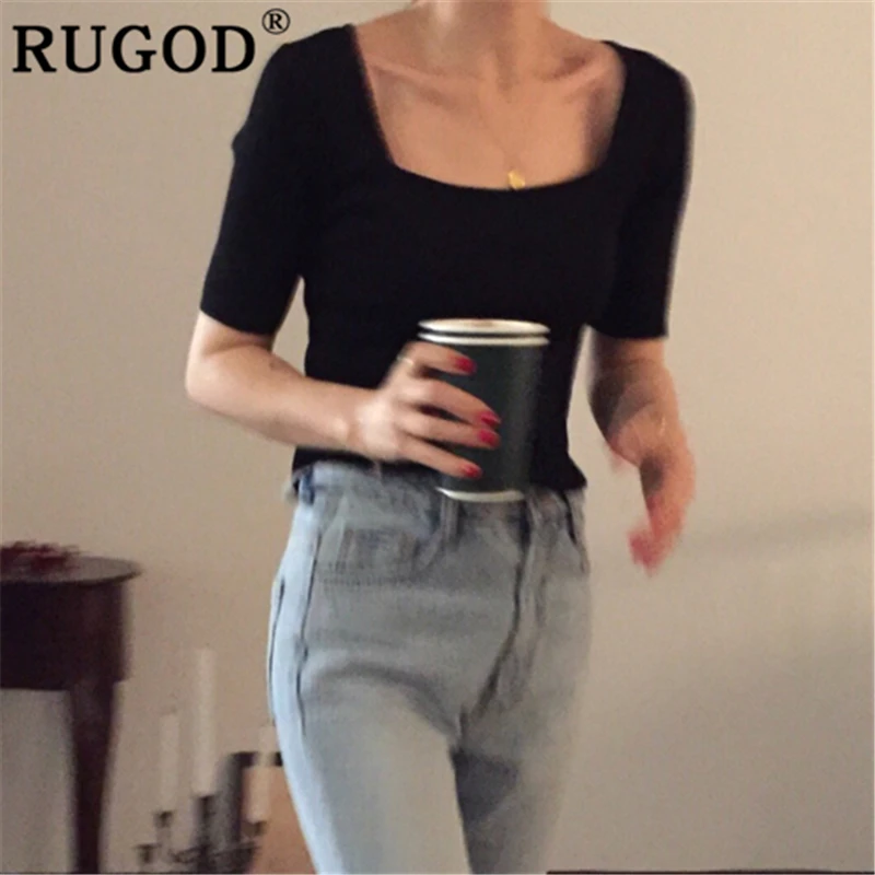 Женская блузка с коротким рукавом RUGOD Элегантный квадратный вырез модная тонкая