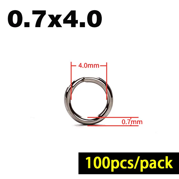 0.7x4.0 100pcs pack 100 шт рыболовные кольца из нержавеющей стали сплит кольца высокого качества усиленное твердое кольцо приманка соединительное кольцо для рыболовных аксессуаров - Цвет: 0.7x4.0 100pcs pack
