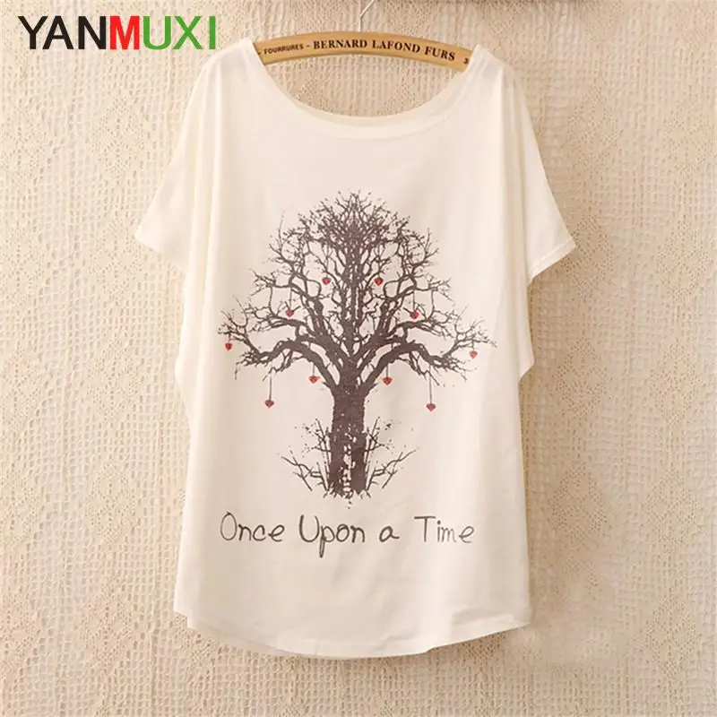 New 2017 summer T shirt women style thin plus size loose batwing sleeve women's T-shirt cat kiss Fish print Top Tees | Женская