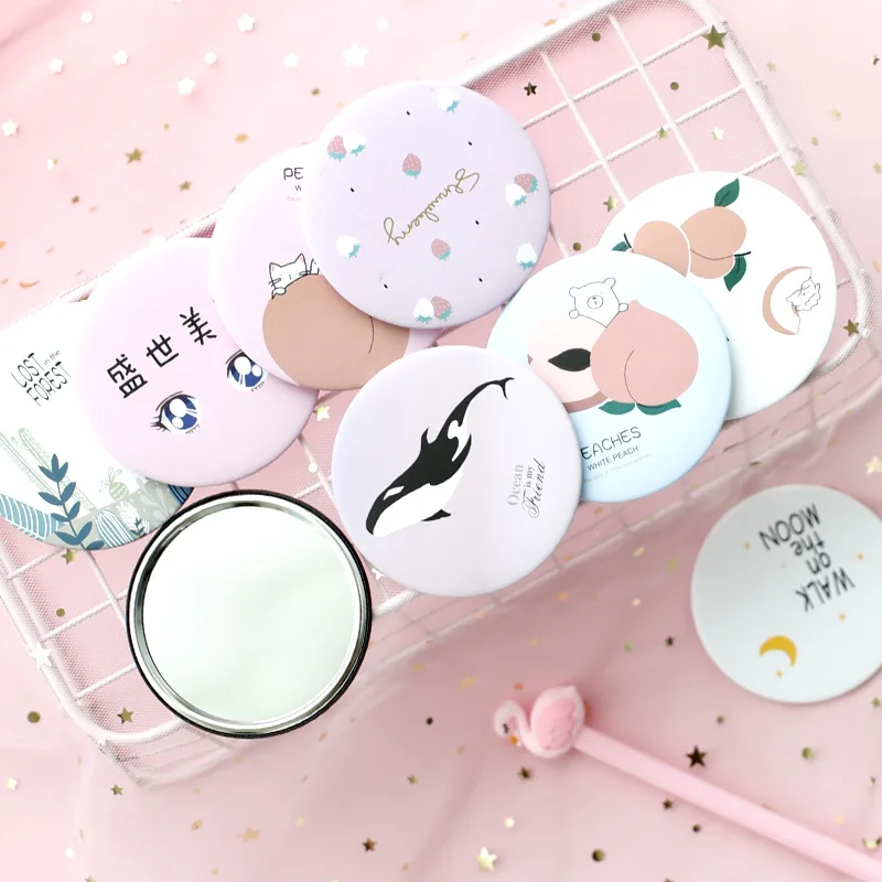 Модное милое мини зеркало с героями мультфильмов портативное круглое для
