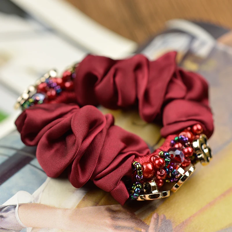Women headband flower hairband vintage elastic hair bands beads accessories for girls |