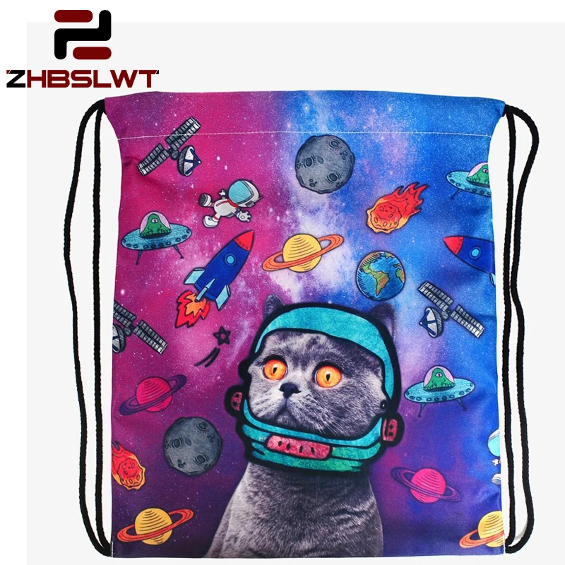 Рюкзак ZHBSLWT Женский на шнурке модный ранец с объемным принтом Галактики космоса