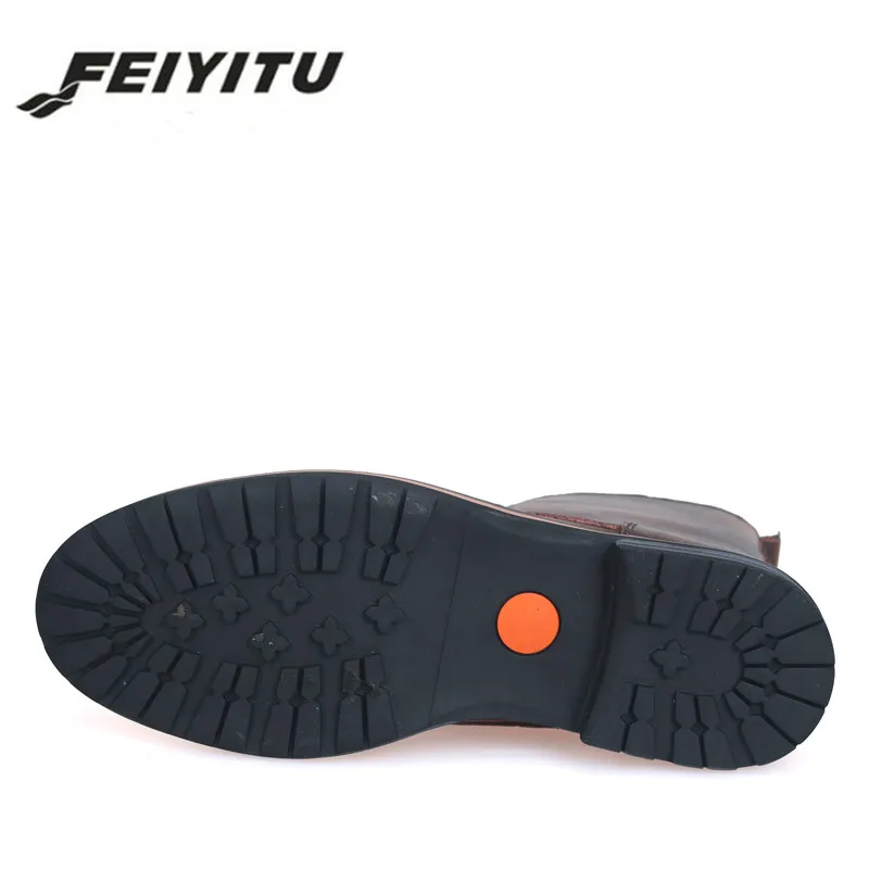 

feiyitu Men Motorcycle Boots Vintage Combat Boot Winter Fur 2018 New Cow Split Leather Waterproof Buckle Military Boots Men Shoe