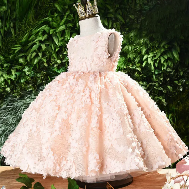 

2019 tutu princess Baby Girl Dress for Girl Dress Pink petal Baptismal dress for infant elegant Flower Girls Dresses
