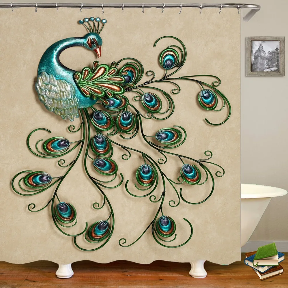 Винтажная душевая занавеска в виде павлина Современная фотоводонепроницаемая