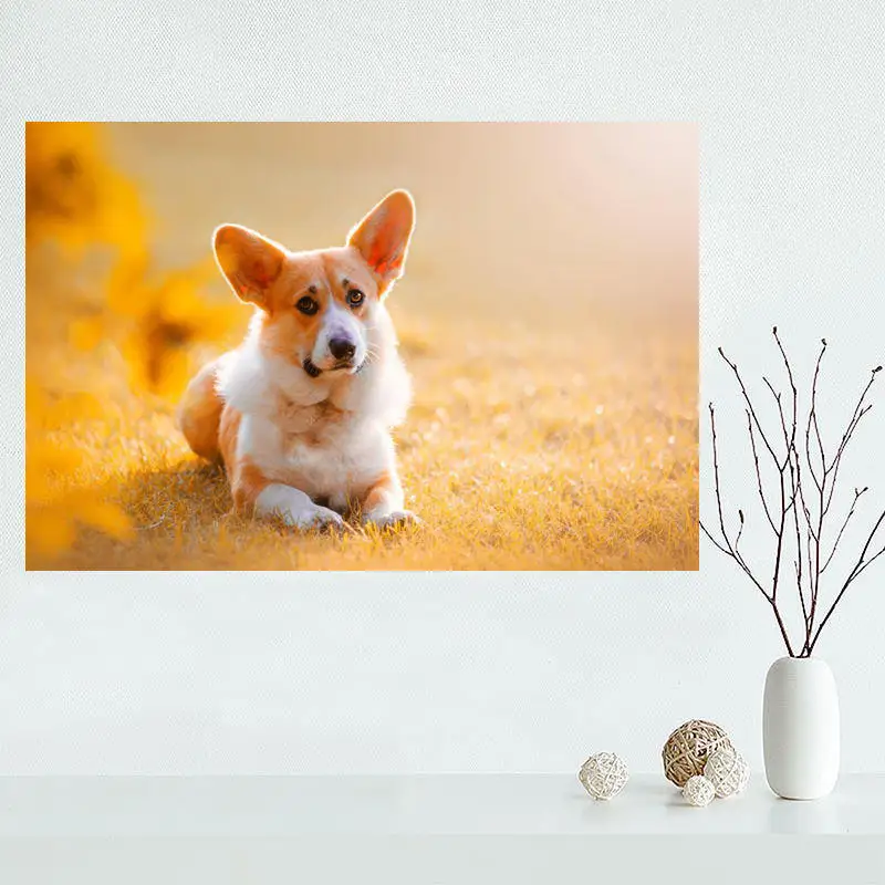 Custom canvas poster Corgi painting High Quality wall Art Fabric Cloth Print | Дом и сад