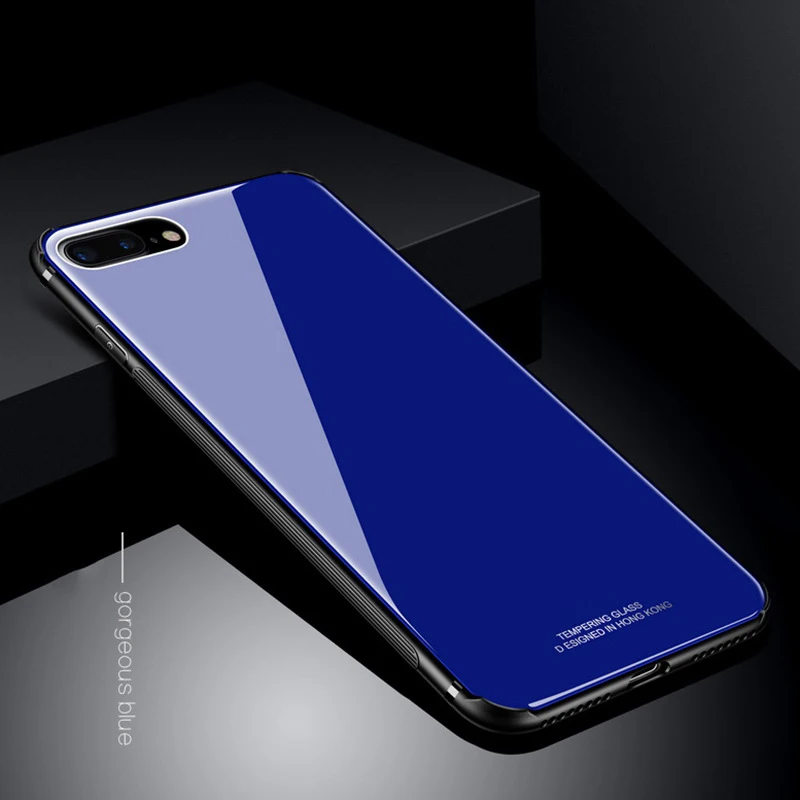 Синий Чехол из закаленного стекла MAKAVO для iPhone XS Max 8 Plus 7 X, роскошный гибридный чехол на заднюю панель, противоударный жесткий чехол для iPhone8 XR - Цвет: Синий