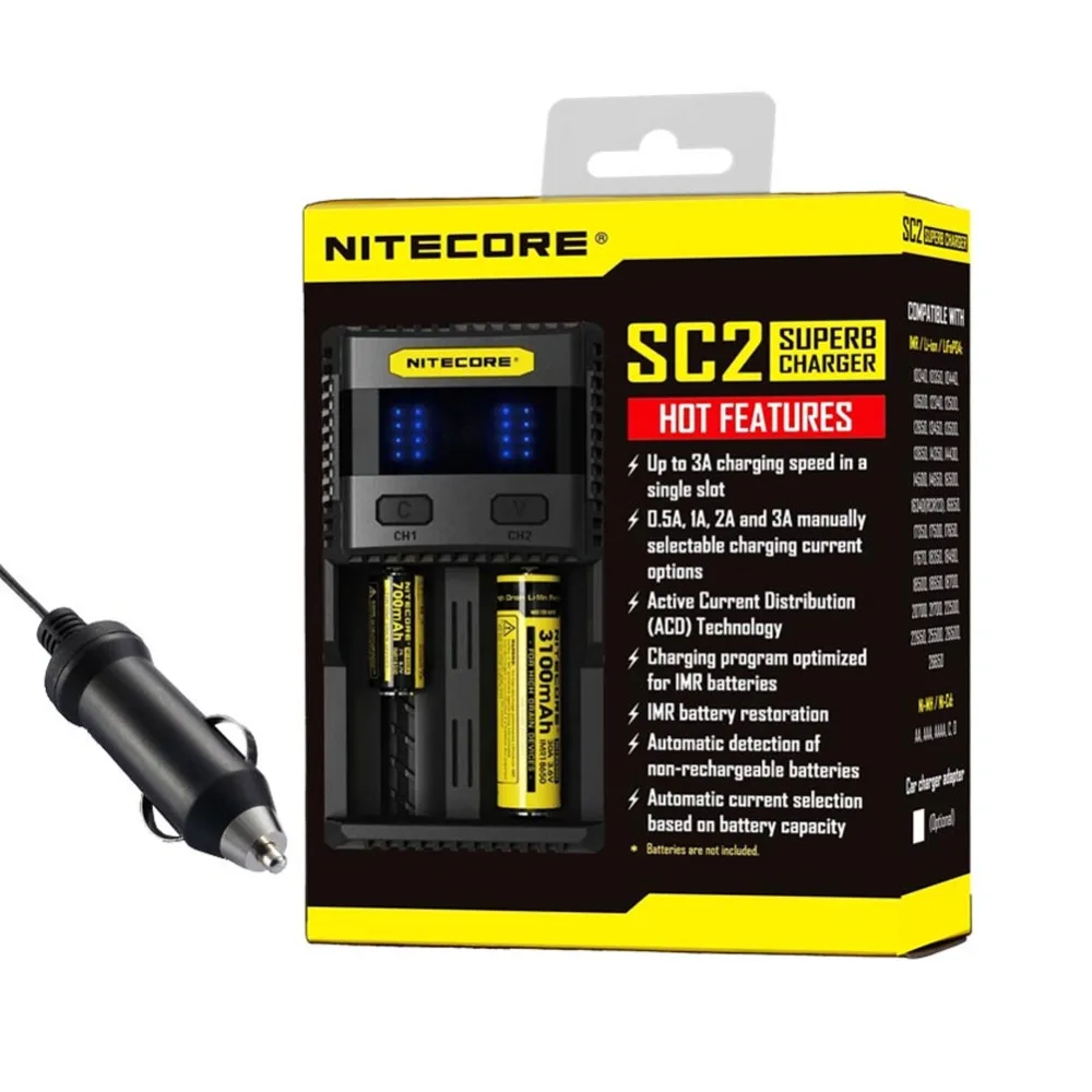 NITECORE SC4 SC2 превосходное зарядное устройство автомобиля для батарей Li Ion (литий