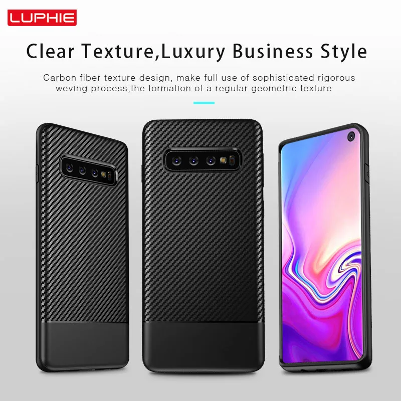 LUPHIE Luxury Case For Samsung Galaxy S10 Plus S10e Cases Carbon Fiber Texture Cover Silicone Coque |