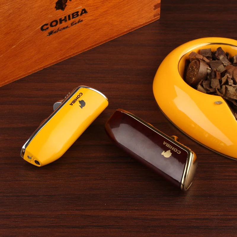 COHIBA-encendedor de cigarros con 3 chorros de llama, soplete de Gas, cortador de butano, accesorios afilados para cigarros con punz&oacute;n de Ciagar y caja de regalo-3