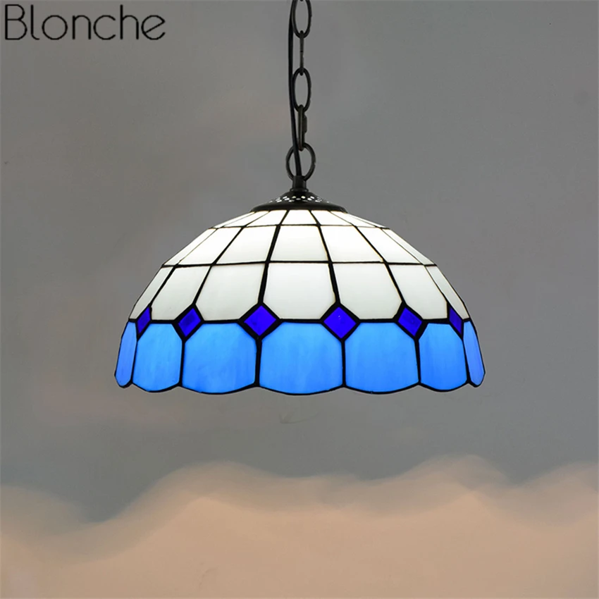 

Vintage Pendant Lights Tiffany Stained LED Glass Hanging Lamp Mediterranean Fixtures for Kitchen Home Decor Lighting Luminaire