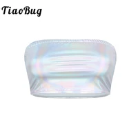 tiaobug women shiny metallic strapless dance tube tops no padded bra bandeau sexy crop tops club party stage pole dance costume