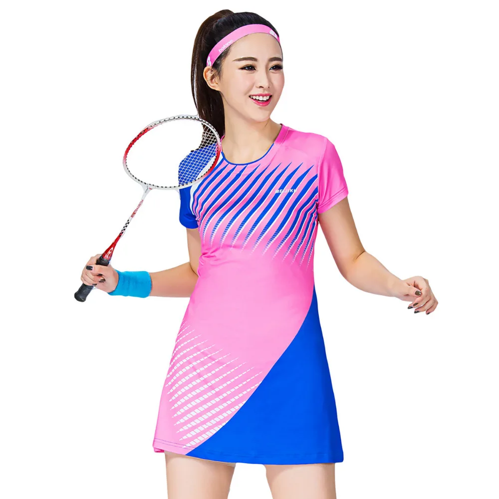 

Women's Sports Dress Badminton Clothes Short Sleeve Tennis Dress With Safe Shorts Woman Leisure Vestido de tenis 1702