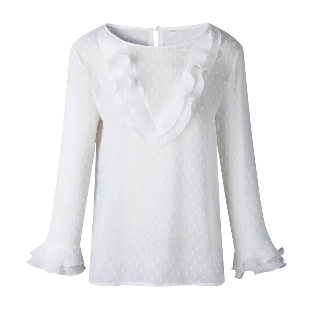 

Women Ladies Casual Lace Polka Dot Blouse Fashion O Neck Long Sleeve Tops Blouse